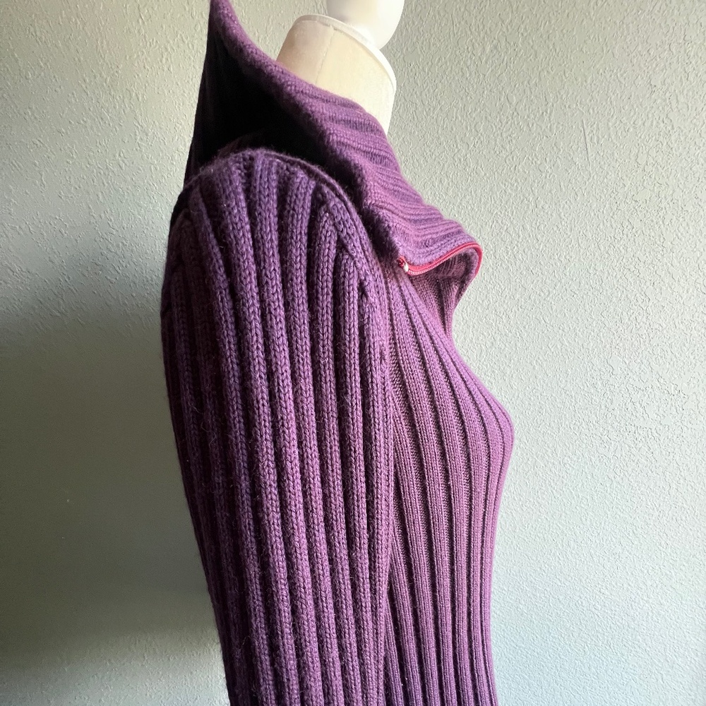 Purple Ribbed Zip Up Cardigan - Picture 7 of 11